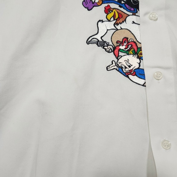 Vintage 90s Looney Tunes Embroidered Button Down Shirt Mens L Bugs Bunny READ - Picture 10 of 12